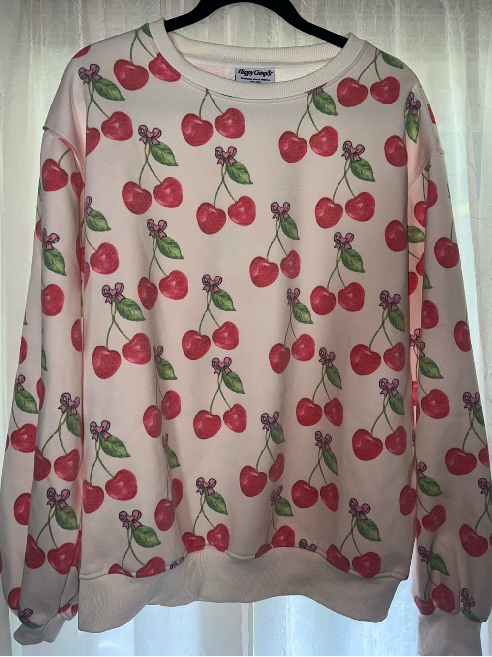 Happy Camp3R Cherry and bows crewneck size large NWOT viral trendy coquette